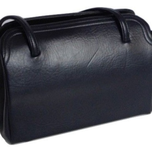 Vintage Navy Vegan Leather bag with Clasp Closure - Picture 7 of 7